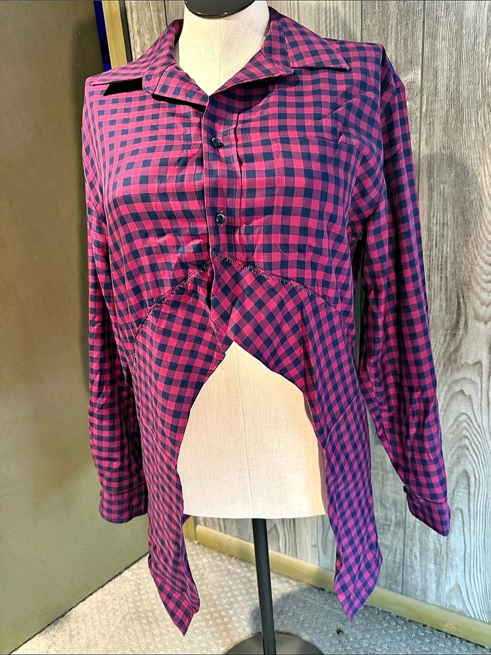 Seams by sasha Women's Checkered Button Down Shirt in Pink & Purple Like Ne